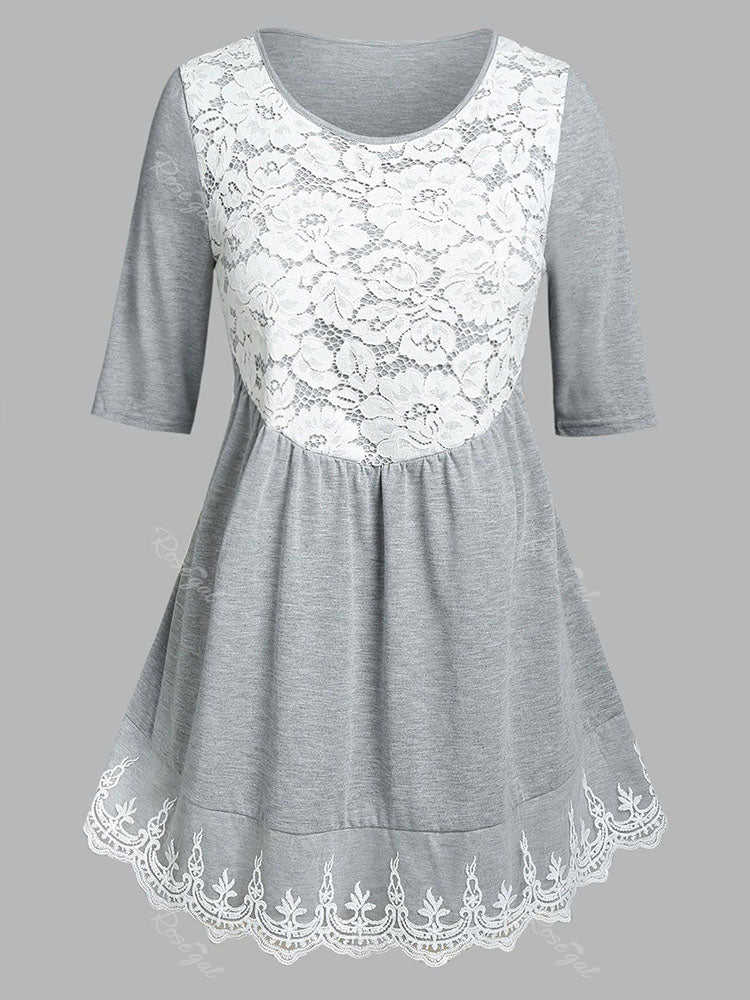 Plus Size Lace Panel Tunic T-shirt