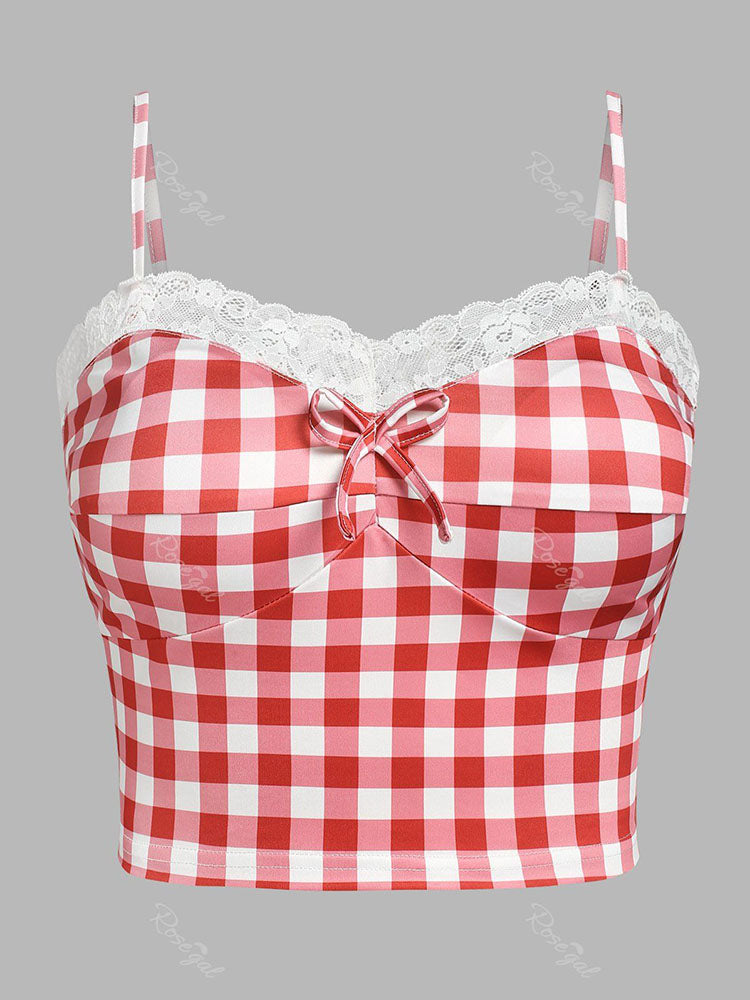 Plus Size Lace Trim Gingham Bra Top