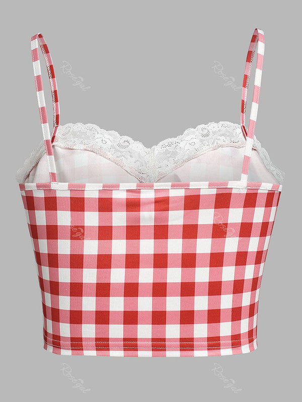 Plus Size Lace Trim Gingham Bra Top