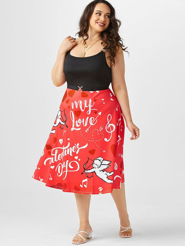 Plus Size Valentine Heart Angel Graphic Midi Backless Dress