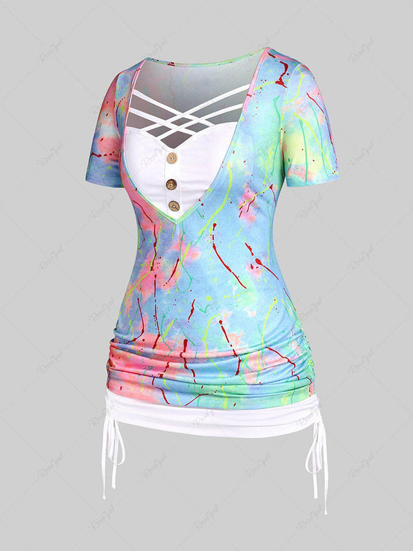 Plus Size Curve Tie Dye Crisscross Cinched 2 In 1 Tee