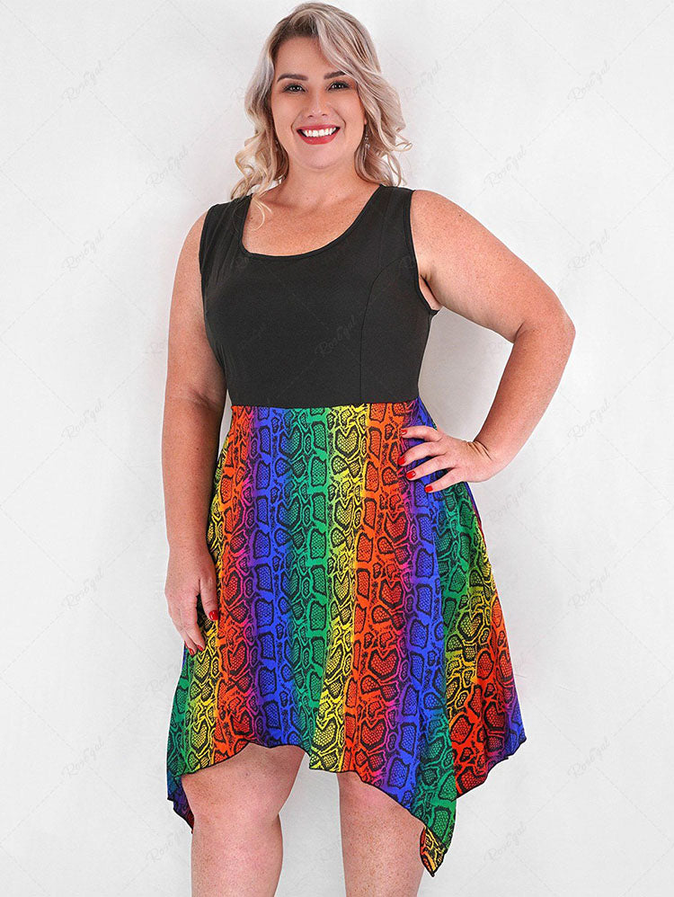 Plus Size Ombre Snake Print Lace Up Midi Dress