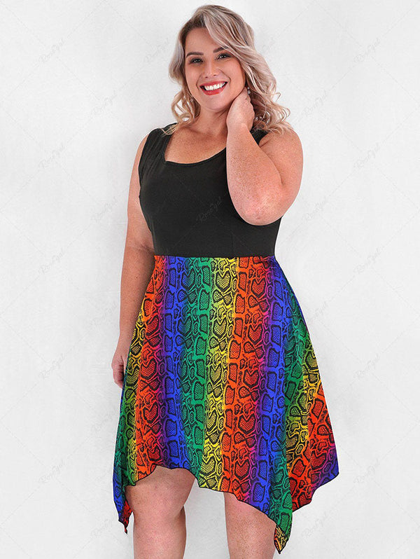 Plus Size Ombre Snake Print Lace Up Midi Dress