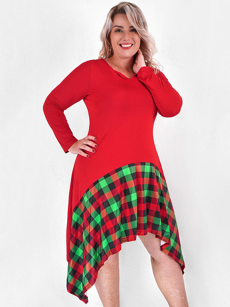 Plus Size Plaid Asymmetric Midi Dress