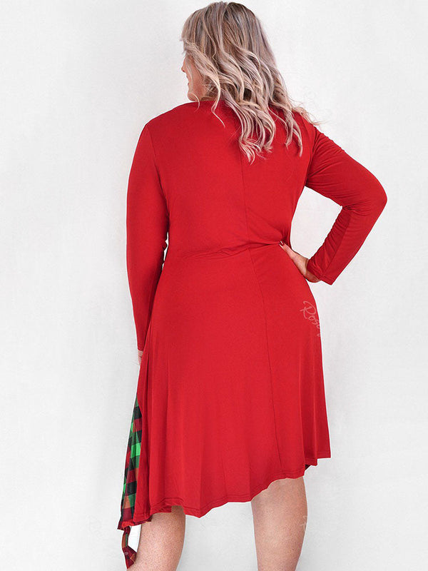 Plus Size Plaid Asymmetric Midi Dress