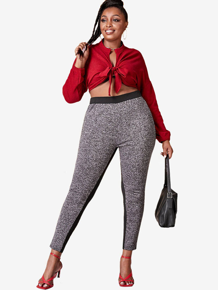 Plus Size Contrast Space Dye Lace Panel Jersey Leggings