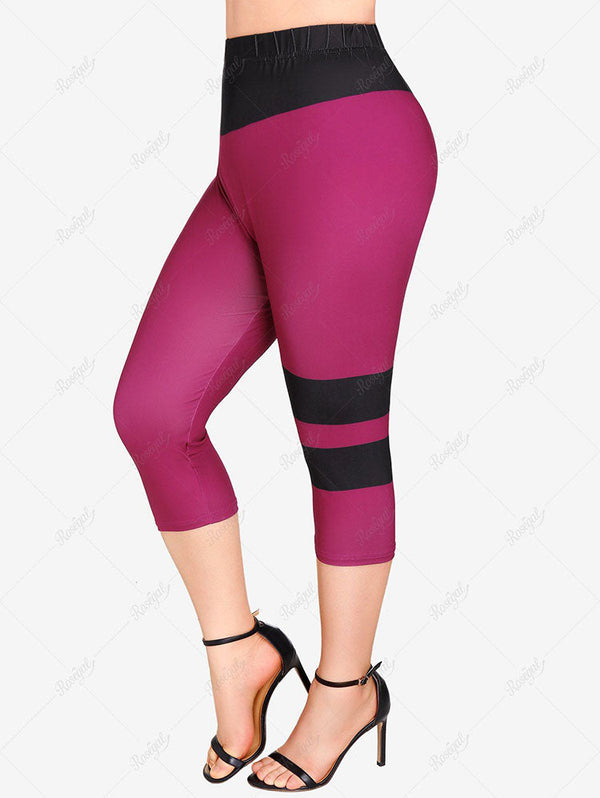 Plus Size Striped Colorblock Capri Leggings