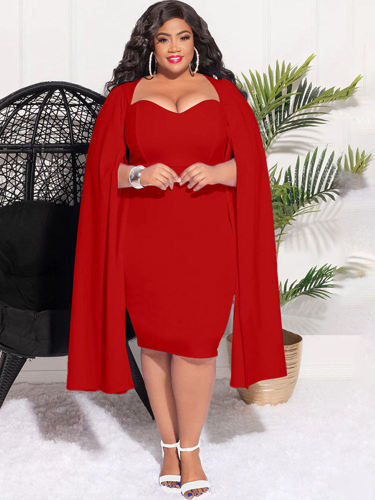 Plus Size Split Sleeves High Waist Midi Dresses