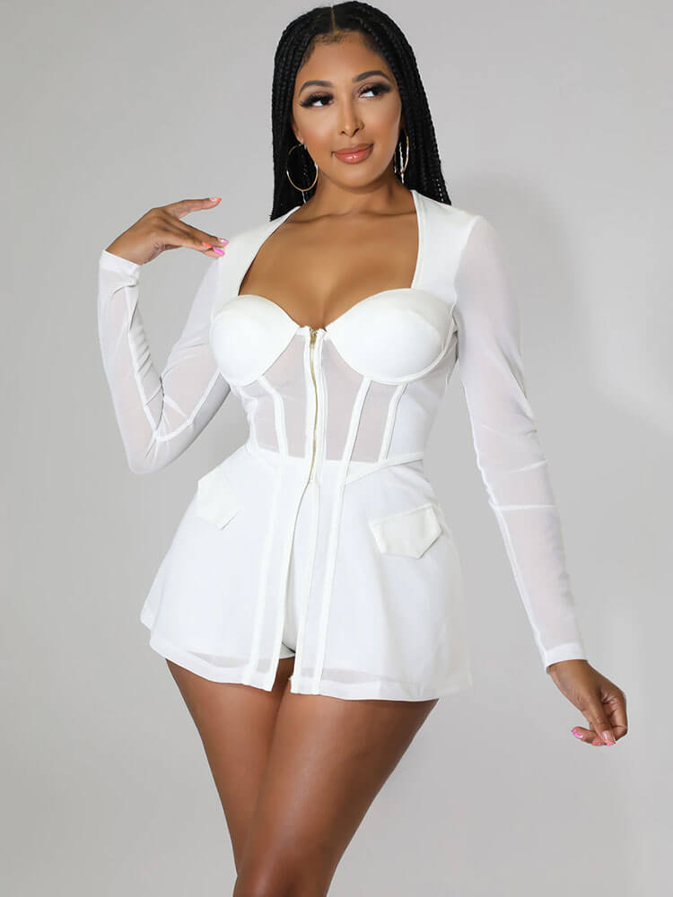 Mesh Patchwork Corset Tops Two Piece Shorts Set