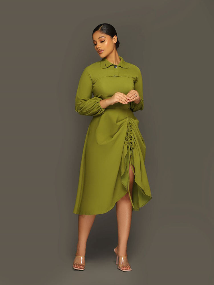 Long Sleeve Crop Top & Bodycon Ruched Midi Dresses