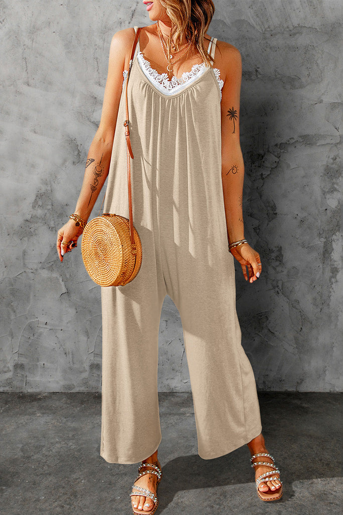 Plus Size Spaghetti Strap Wide Leg Jumpsuit