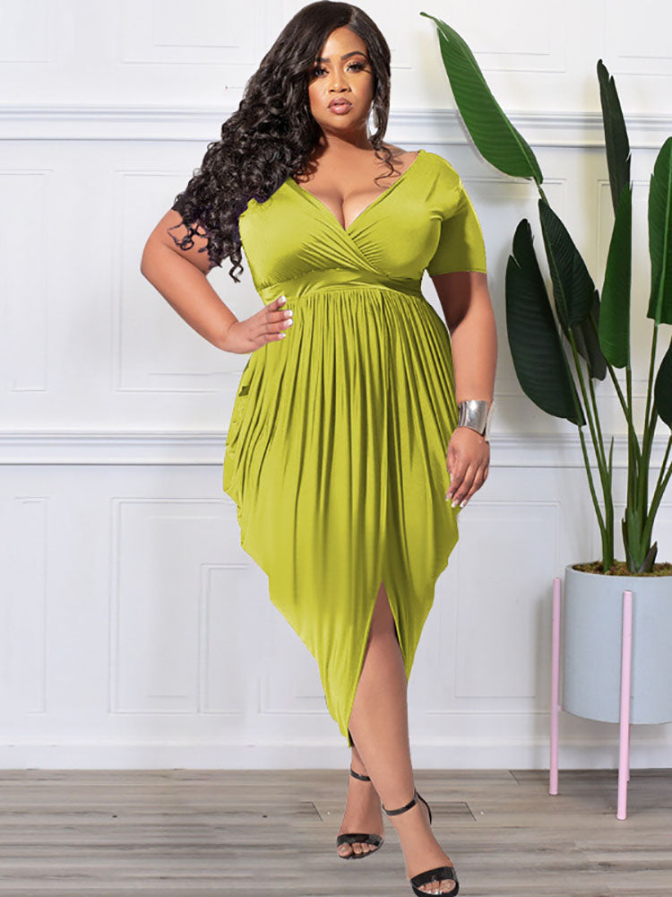 Plus Size Short Sleeve Ruched Bodycon Midi Dresses