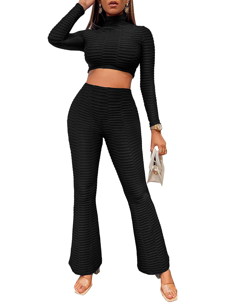 Long Sleeve Crop Top Bodycon Two Piece Outfits