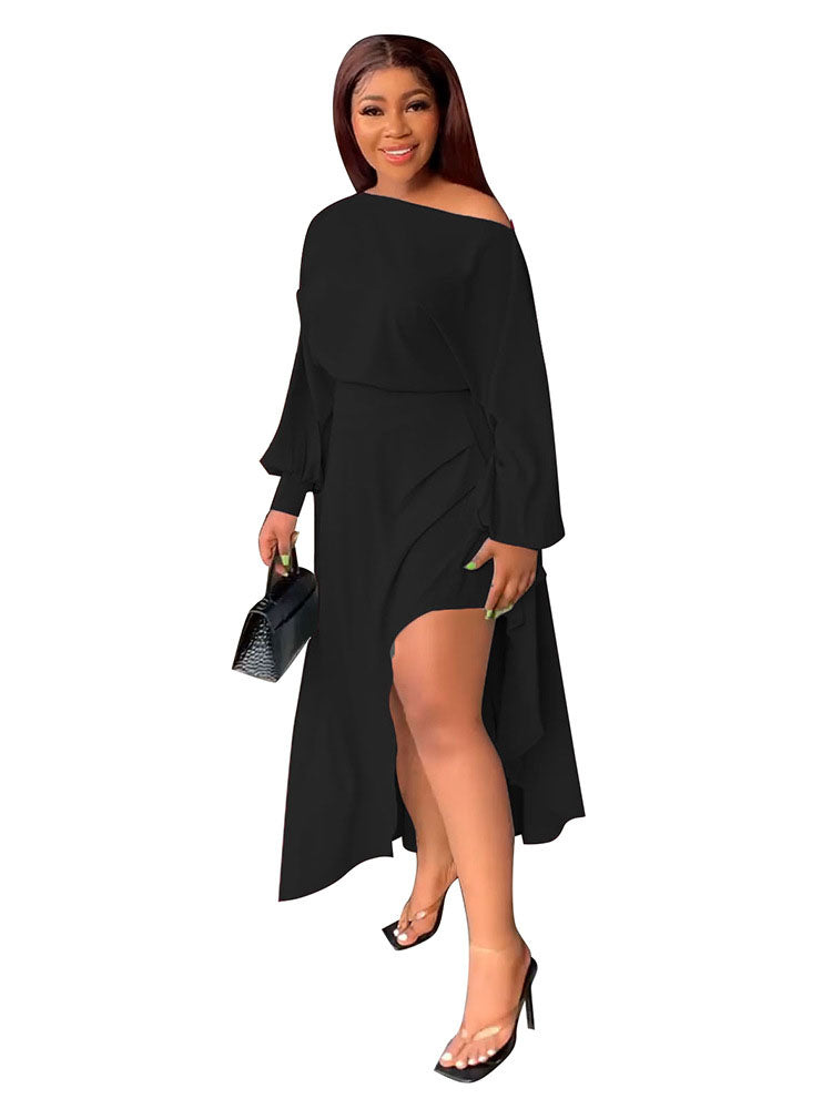 Long Sleeve Ruched Side Split Maxi Dresses