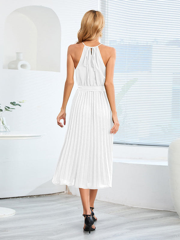 Sleeveless Halter Off Shoulder Pleated Maxi Dresses