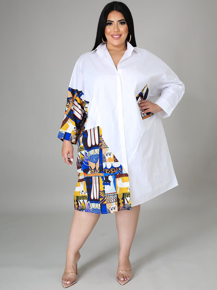 Plus Size Long Sleeve Loose Shirts Midi Dresses