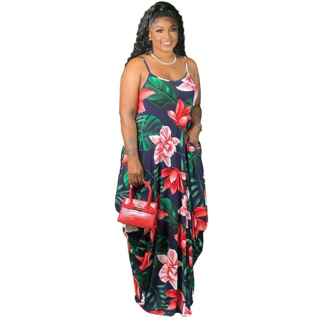 Spaghetti Strap Printed Maxi Dress