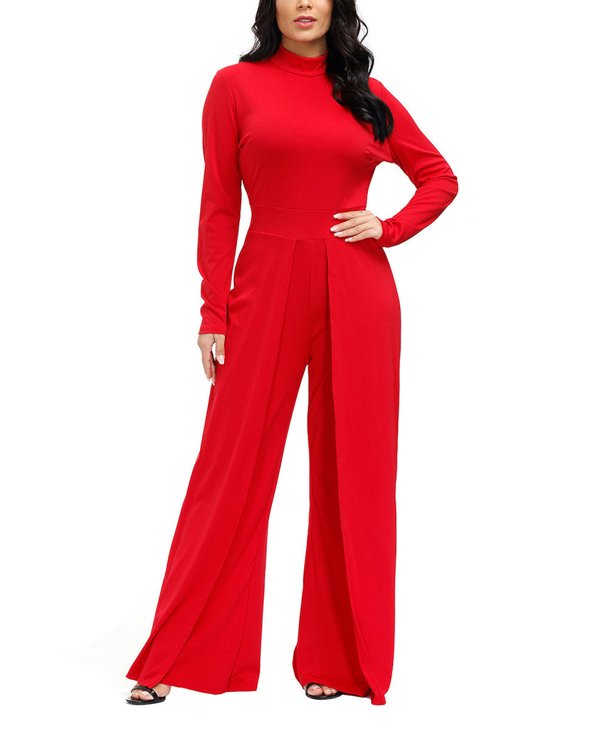 Long Sleeve Round Neck Wide Leg Jumpsuit