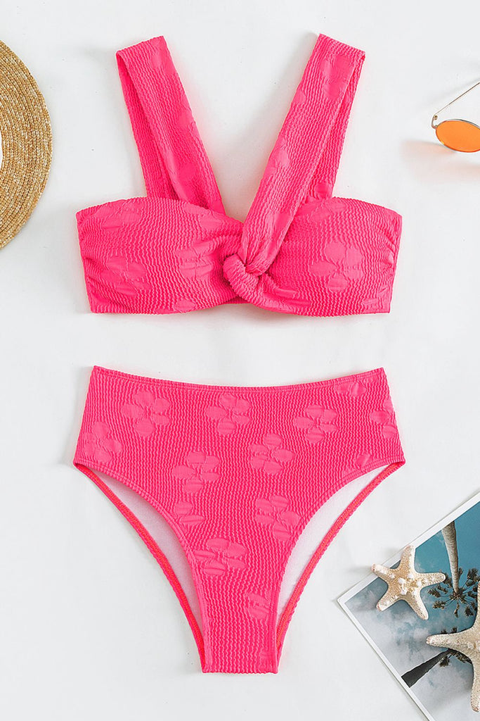 Sunset and Swim Textured Twisted Detail Bikini Set