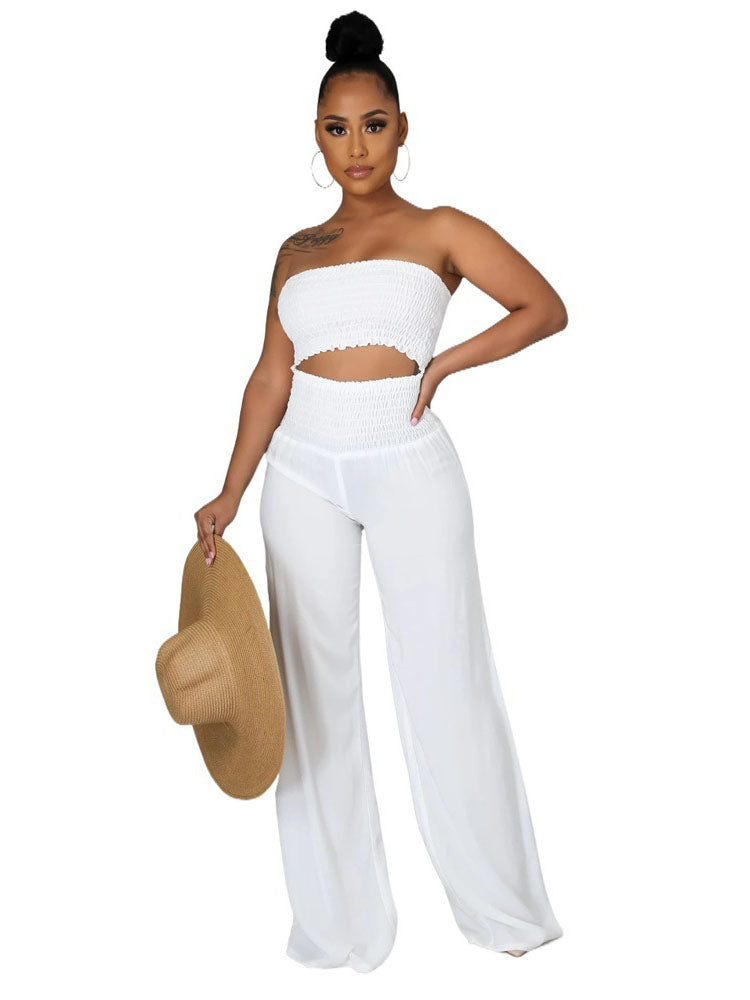 Two Piece Tube Top & Wide Leg Long Pants