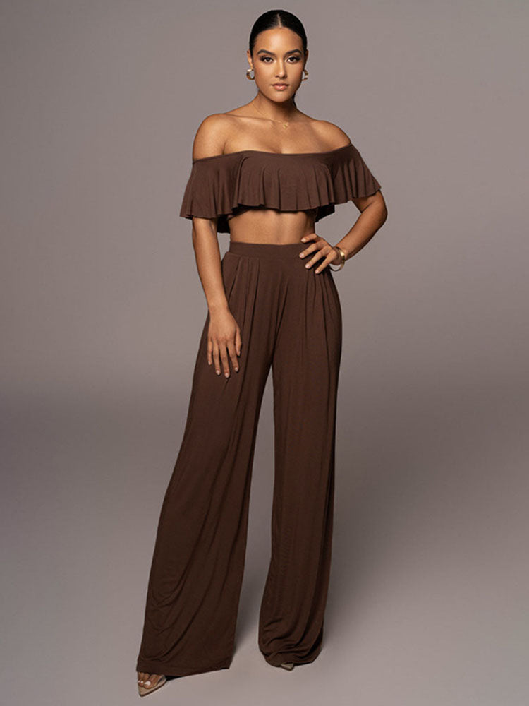 Two Piece Ruffle Crop Top & Long Pants