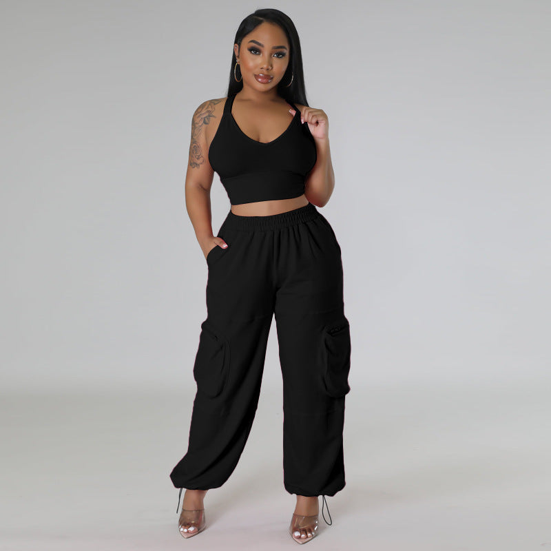 Two Piece Sleeveless Crop Tops & Pants