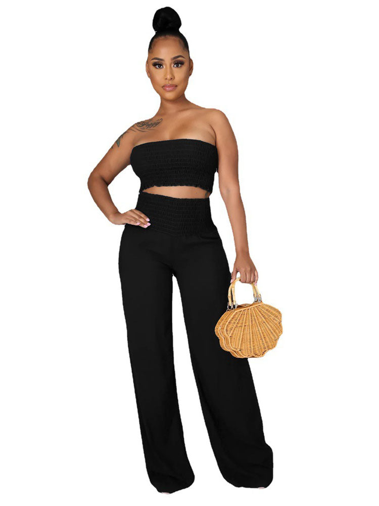 Two Piece Tube Top & Wide Leg Long Pants