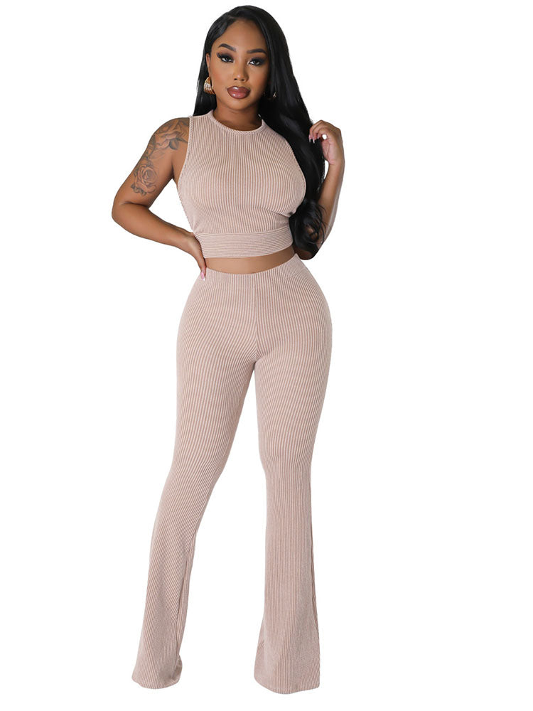 Two Piece Ribbed Crop Top & Long Pants