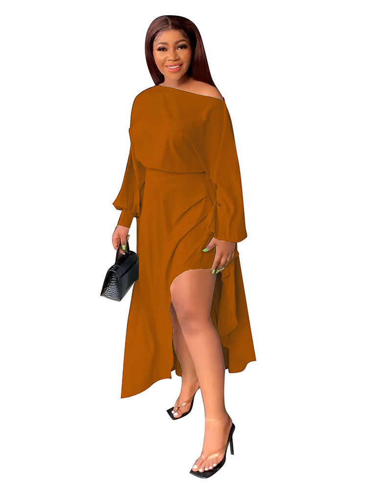 Long Sleeve Ruched Side Split Maxi Dresses