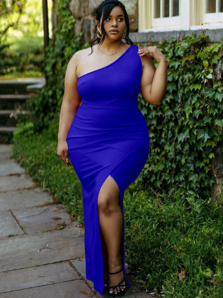 Plus Size One Shoulder Sleeveless Maxi Dresses