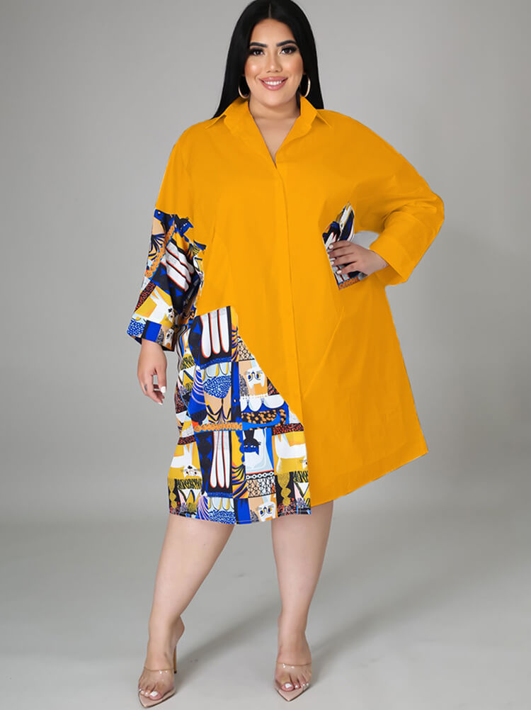 Plus Size Long Sleeve Loose Shirts Midi Dresses