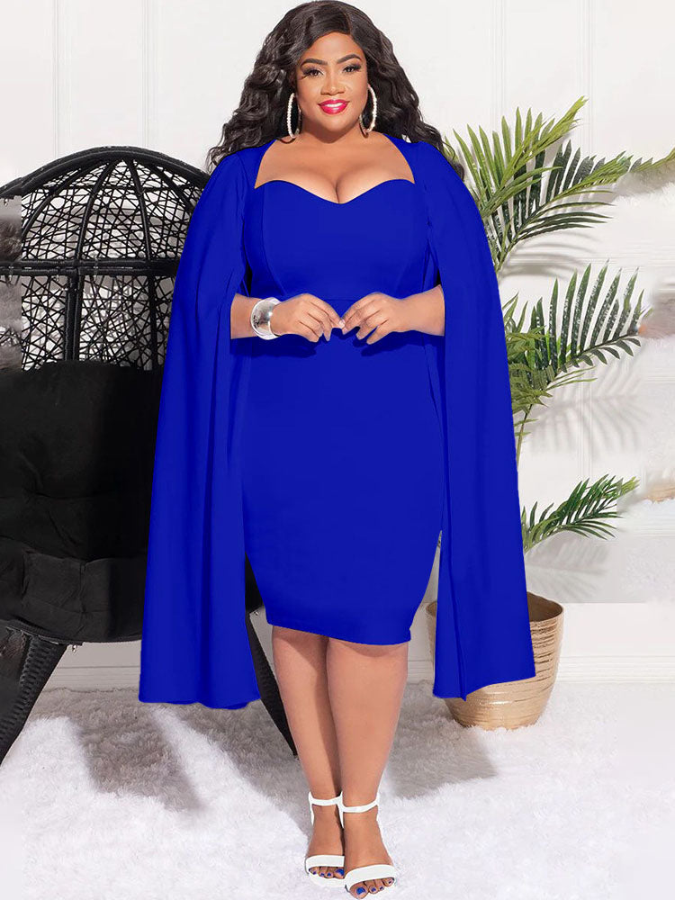 Plus Size Split Sleeves High Waist Midi Dresses