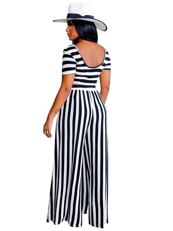 Two Piece Stripe Crop Top & Long Pant