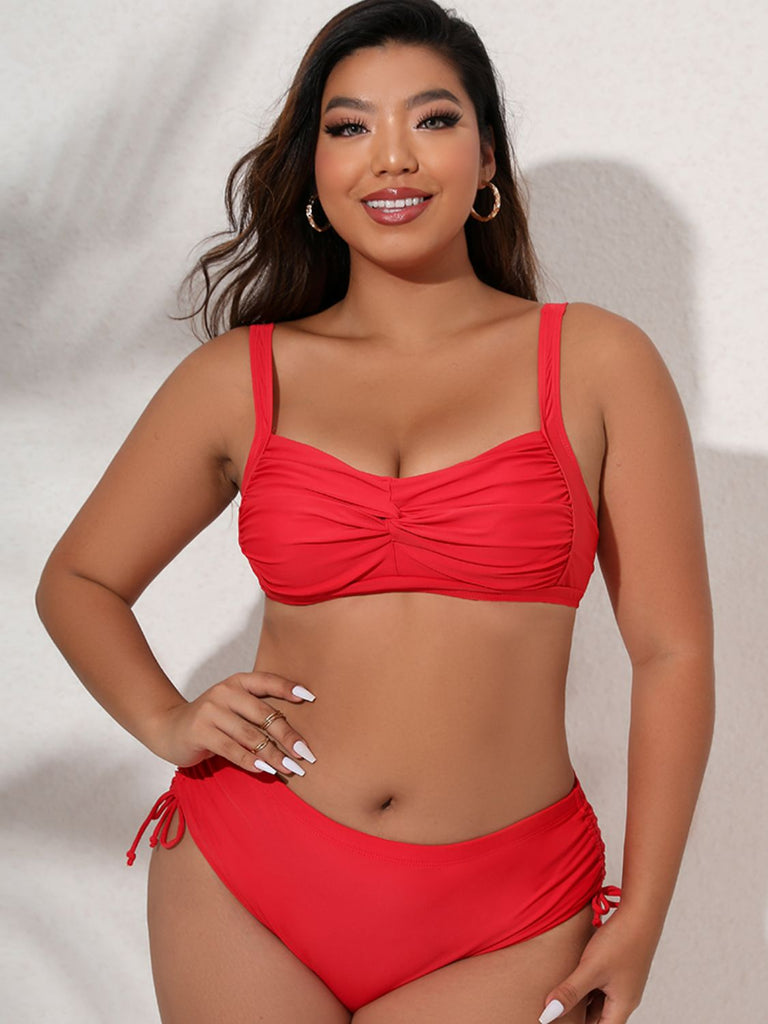 Plus Size Twist Front Tied DD+ Bikini Set