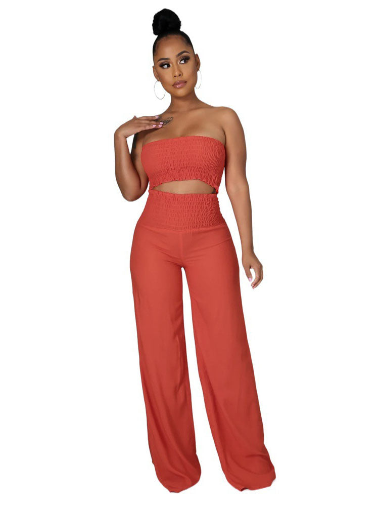 Two Piece Tube Top & Wide Leg Long Pants