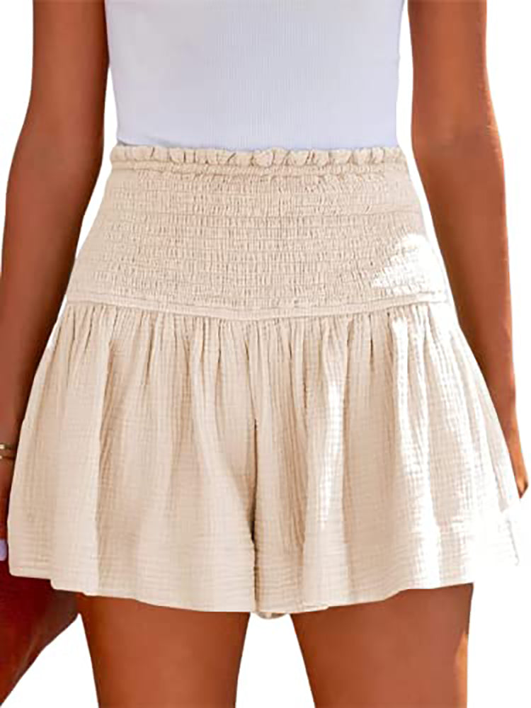 Elastic High Wasit Ruffle Short Pants