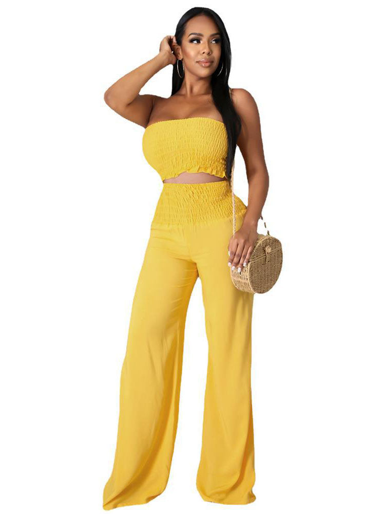 Two Piece Tube Top & Wide Leg Long Pants