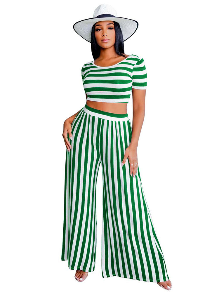 Two Piece Stripe Crop Top & Long Pant