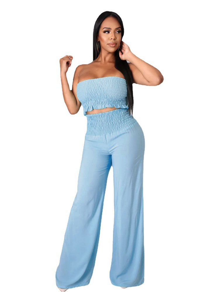 Two Piece Tube Top & Wide Leg Long Pants