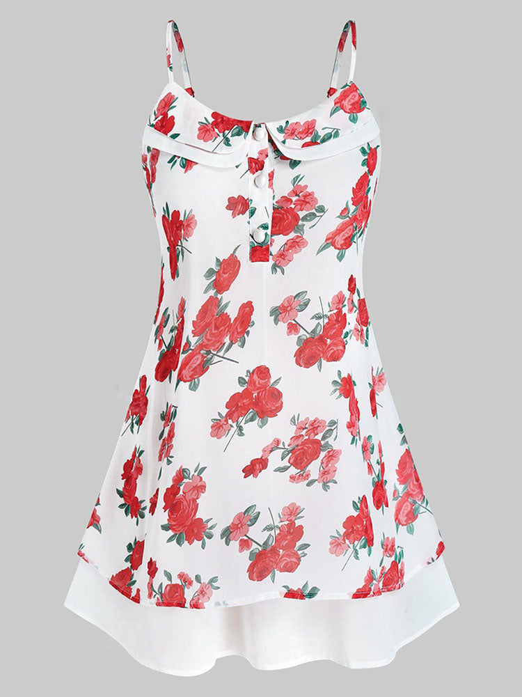 Plus Size Floral Peter Pan Collar Tank Top