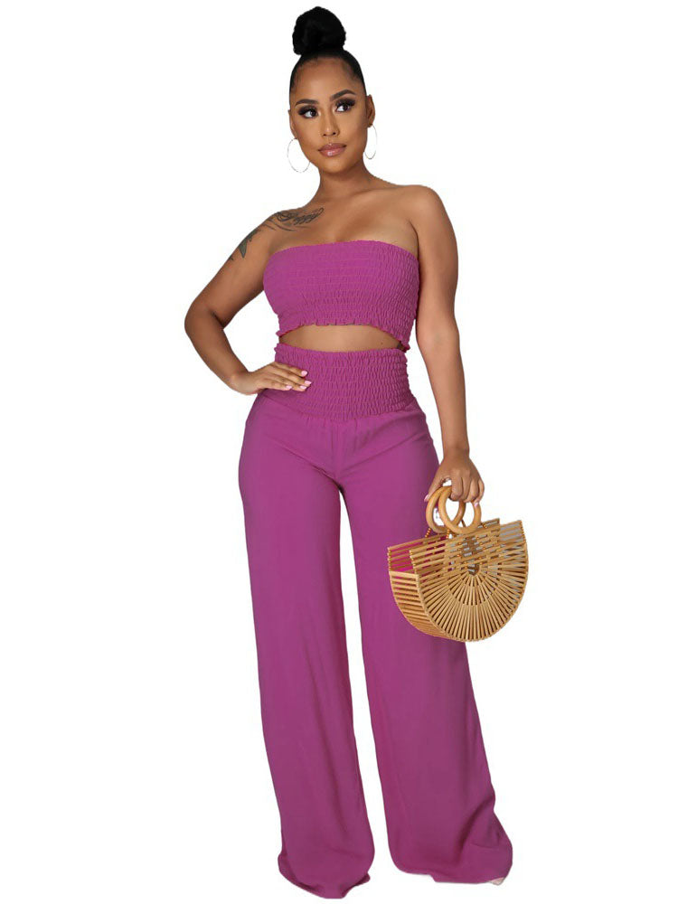 Two Piece Tube Top & Wide Leg Long Pants