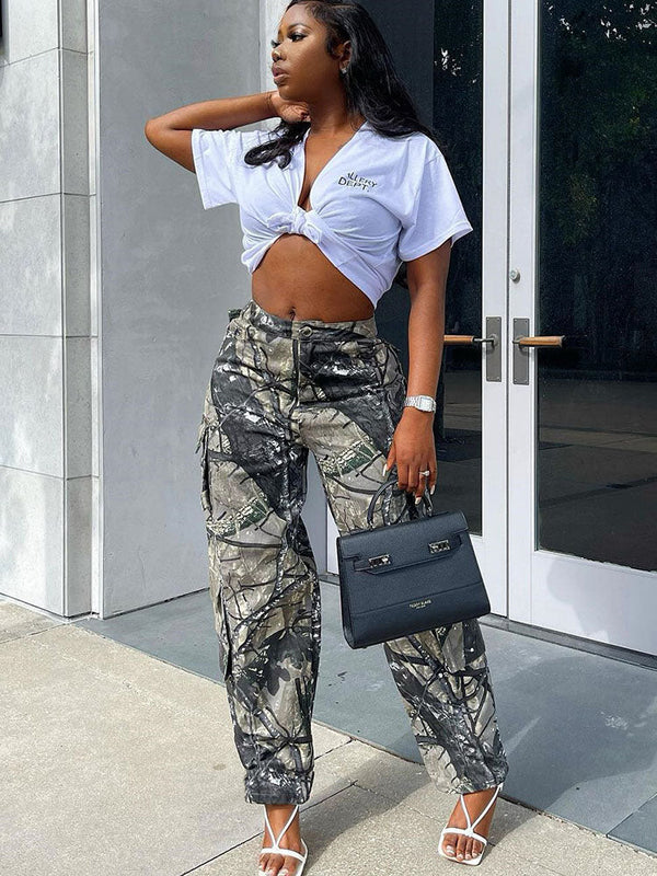 Camouflage Casual Zipper Pocket Pants