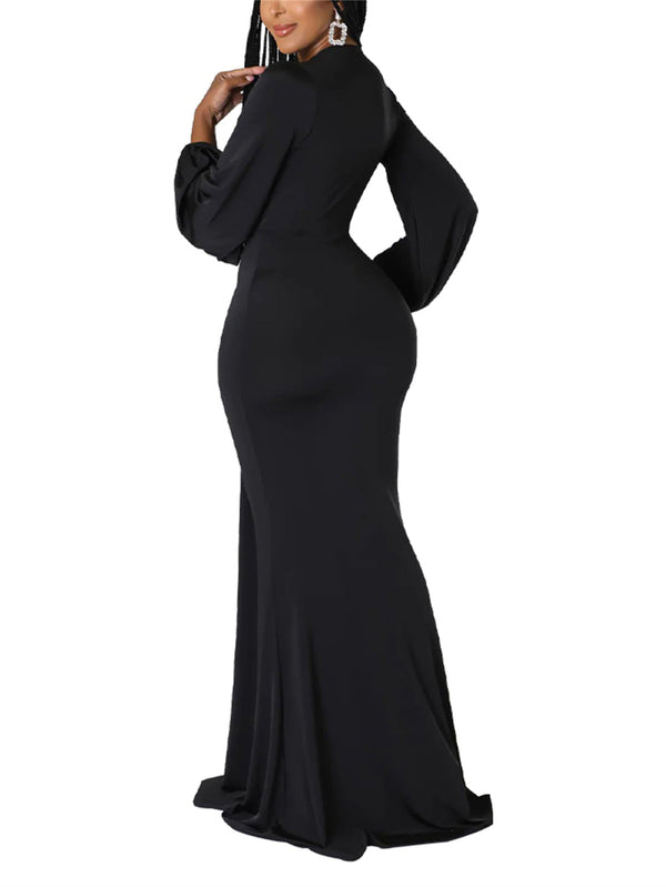 Long Sleeve V Neck Maxi Dresses