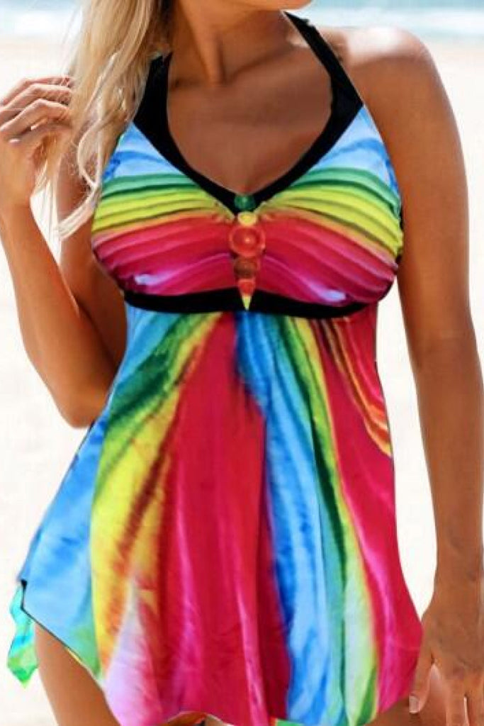 Sunset and Swim Multicolored Halter Neck Two-Piece Tankini