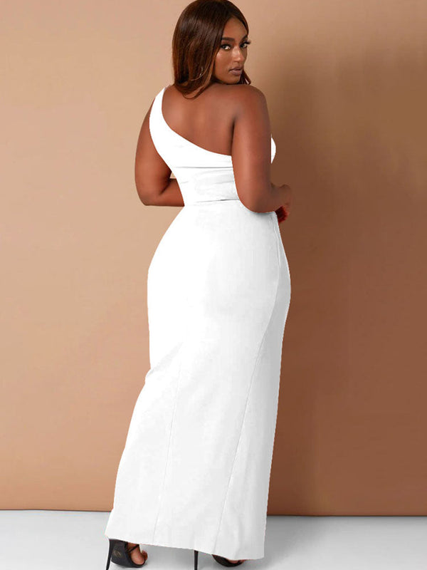 Plus Size One Shoulder Sleeveless Maxi Dresses