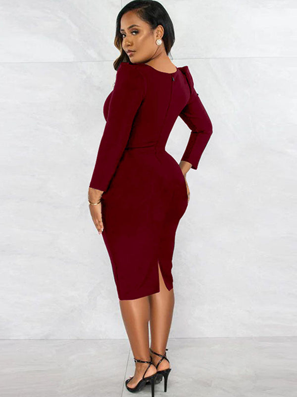 Long Sleeve Square Neck Bodycon Midi Dresses