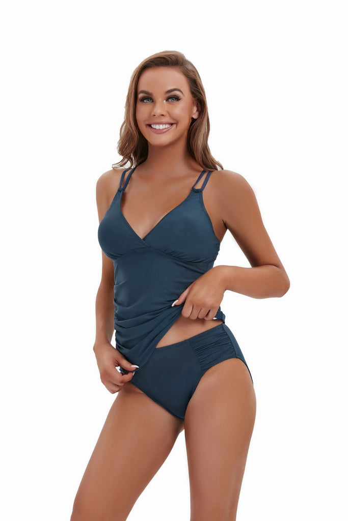 Ruched Double Strap Two-Piece Swimsuit