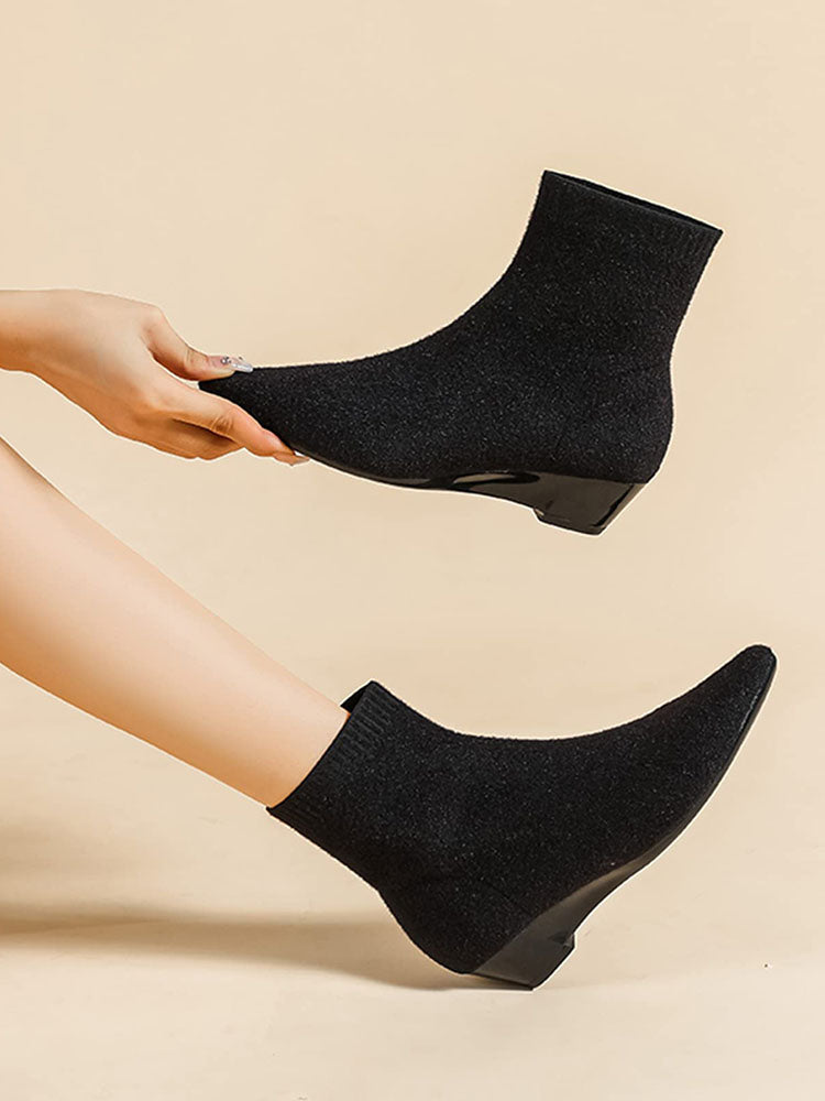 Pointed Toe Knit Ankle Boots