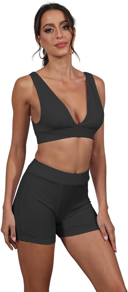 Ribbed Activewear Set - Crop Top & High Waist Shorts