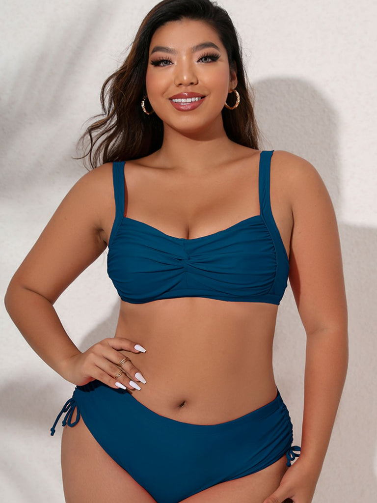 Plus Size Twist Front Tied DD+ Bikini Set